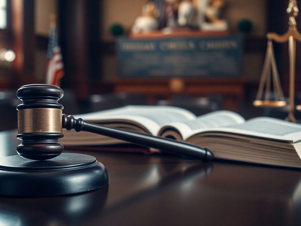 Un ciocan de judecător și cărți de drept.