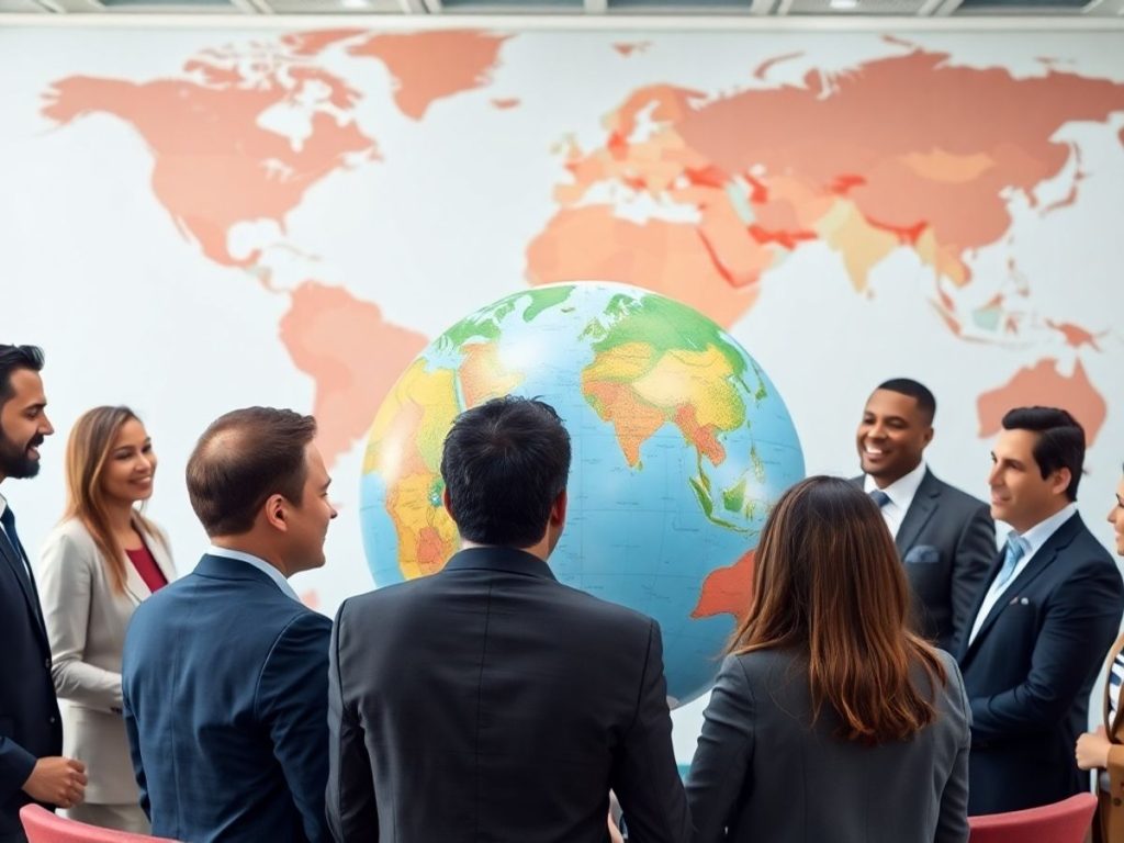 Profesioniști discutând despre dreptul internațional.