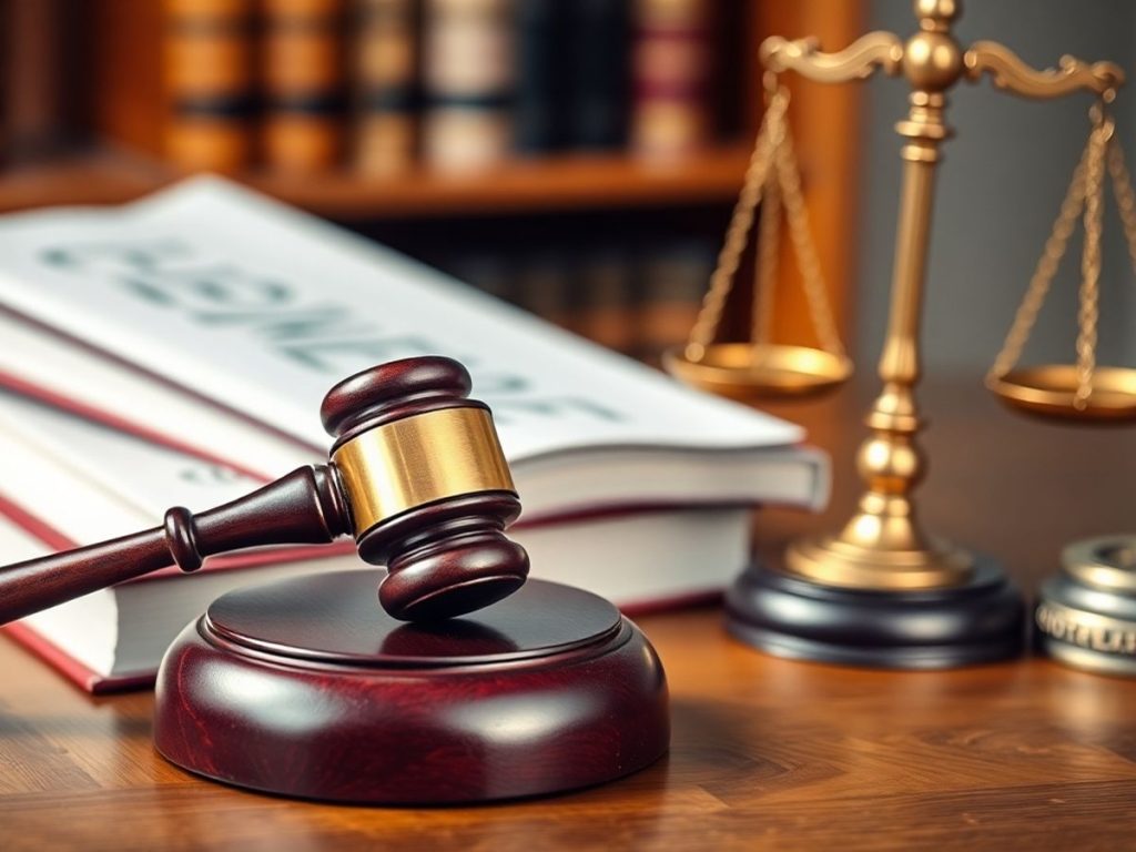 Ciocan, cărți legale și balanță a justiției.