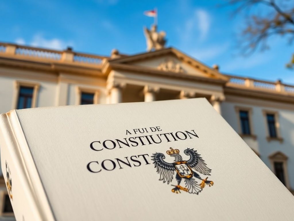 Constituția României pe fundalul unui clădiri istorice.