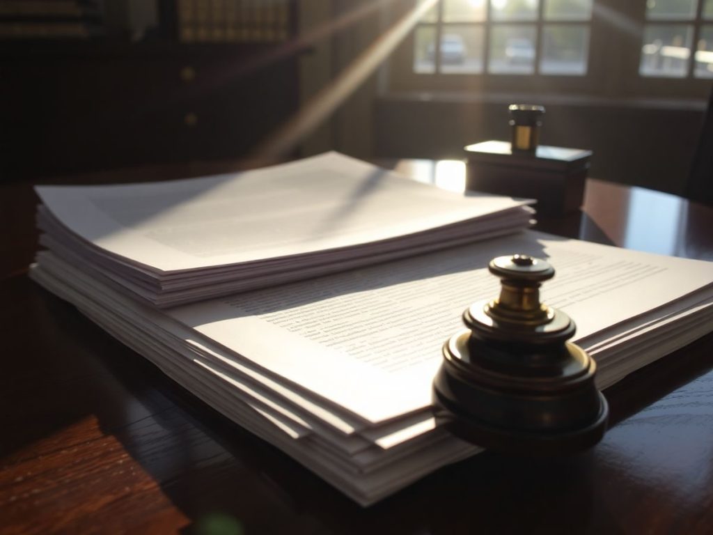 Documente juridice pe o masă de lemn.